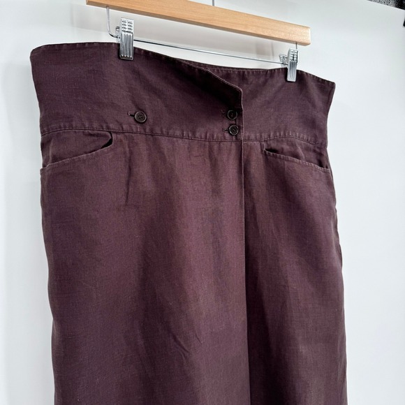 Calvin Klein Vtg Dark Brown Linen Wrap Front Midi Skirt Women's Sz 14 - Picture 2 of 13